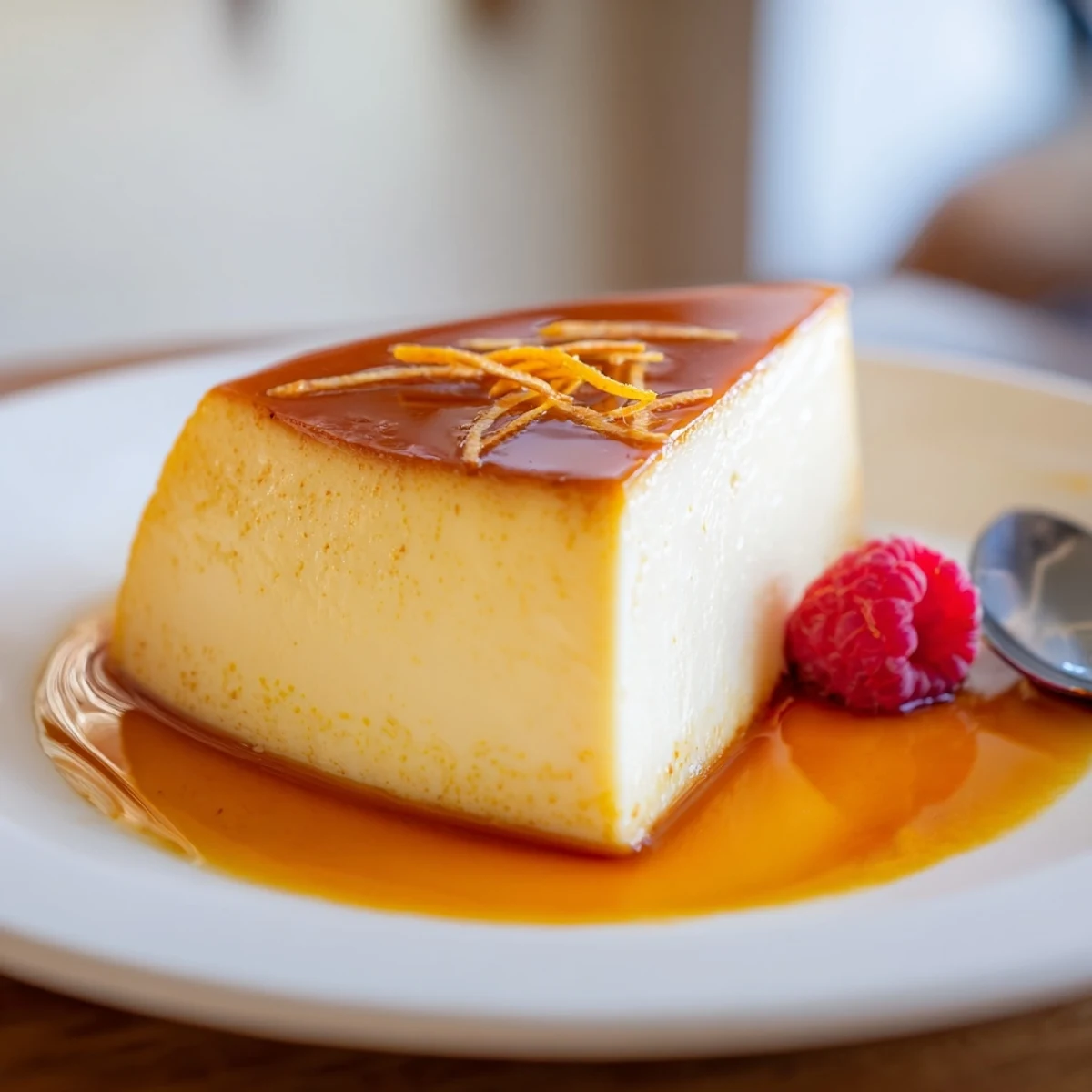 A silky Flan Napolitano served with fresh berries and strong coffee