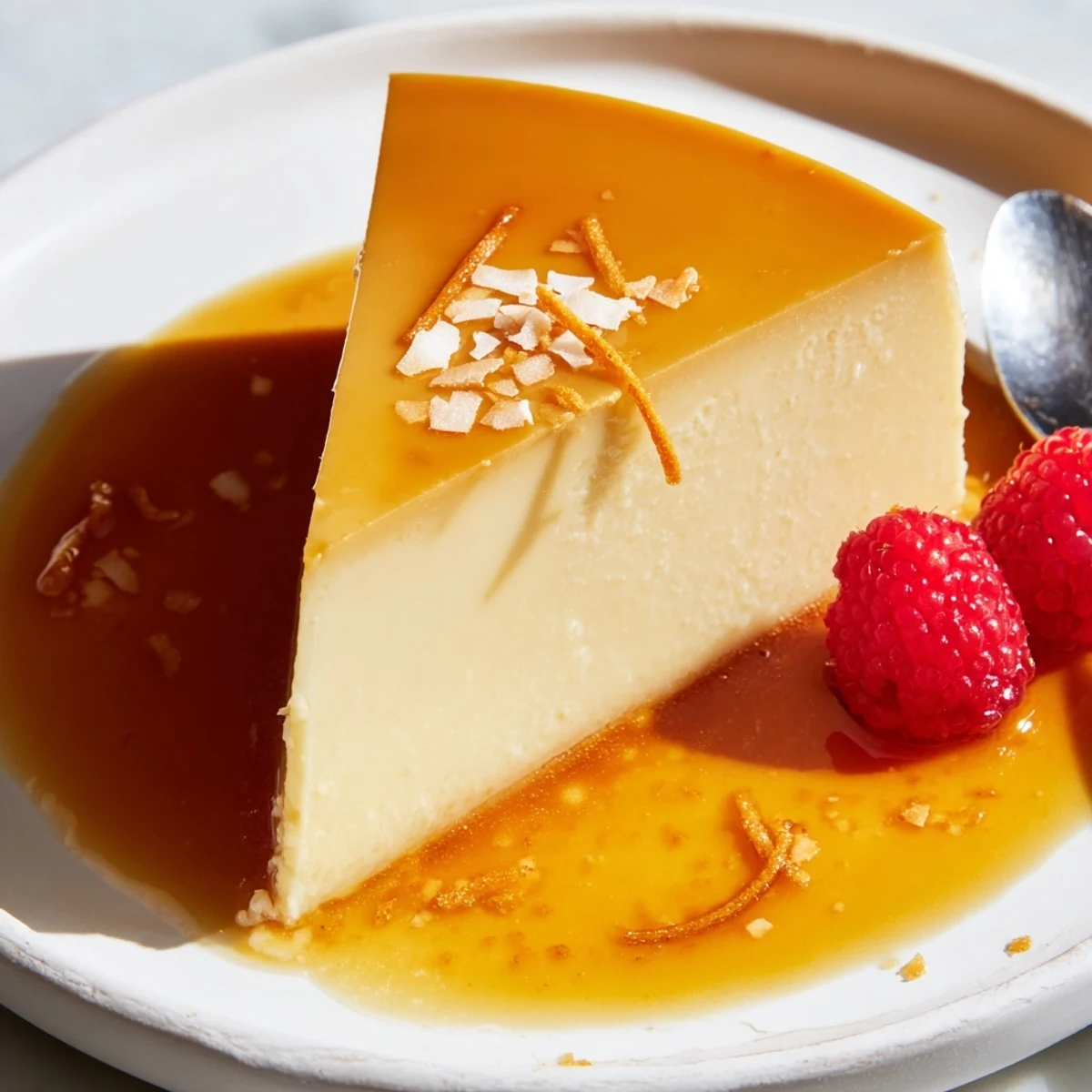 Homestyle Flan Napolitano, golden caramel crown and gentle jiggle, ready to serve