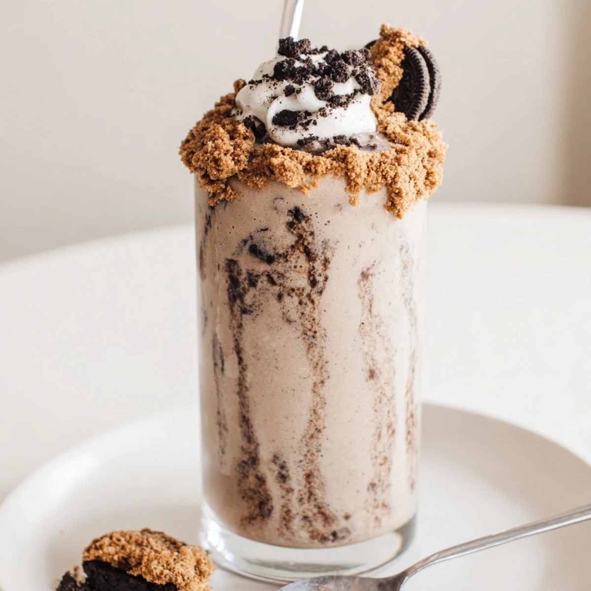 Thick Cookies And Cream Protein Shake swirled with vanilla, perfect post-workout treat