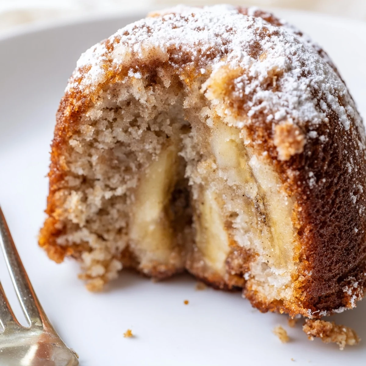 Freshly baked Banana Donuts with glazed sheen, served beside morning coffee