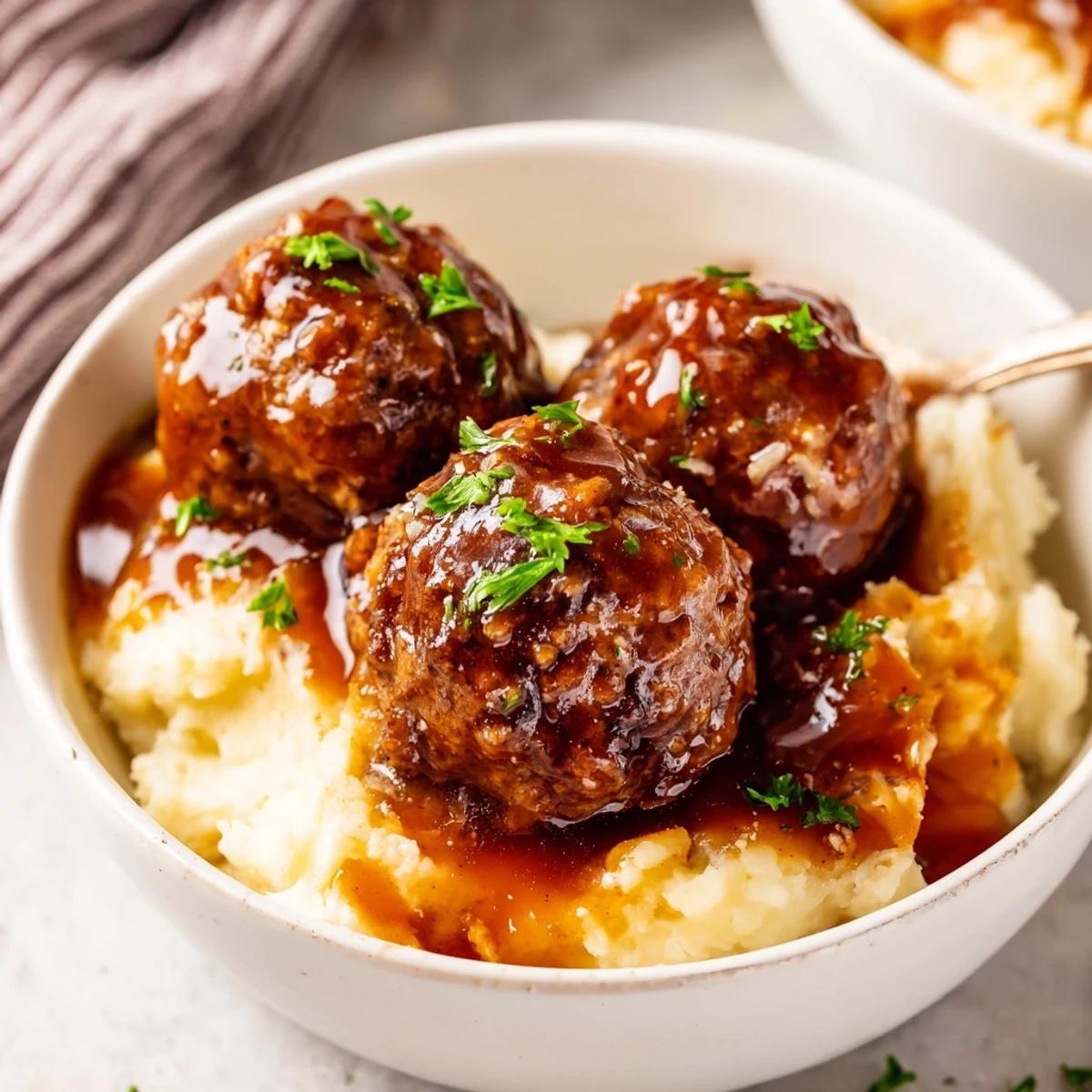 Hearty Crockpot Meatballs Gravy served family-style on buttered egg noodles.