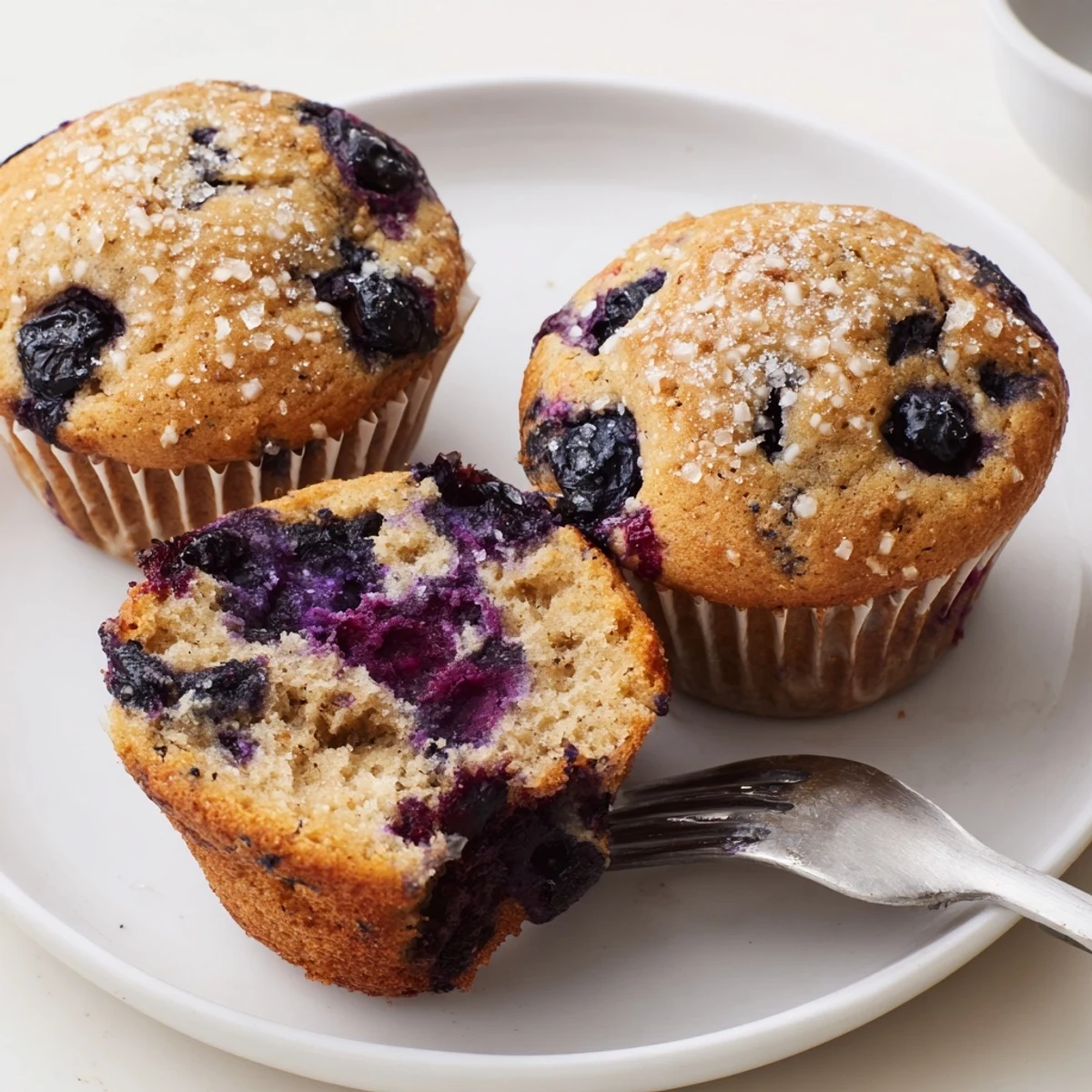 Blueberry Banana Muffins arranged in paper liners, ready for breakfast with butter