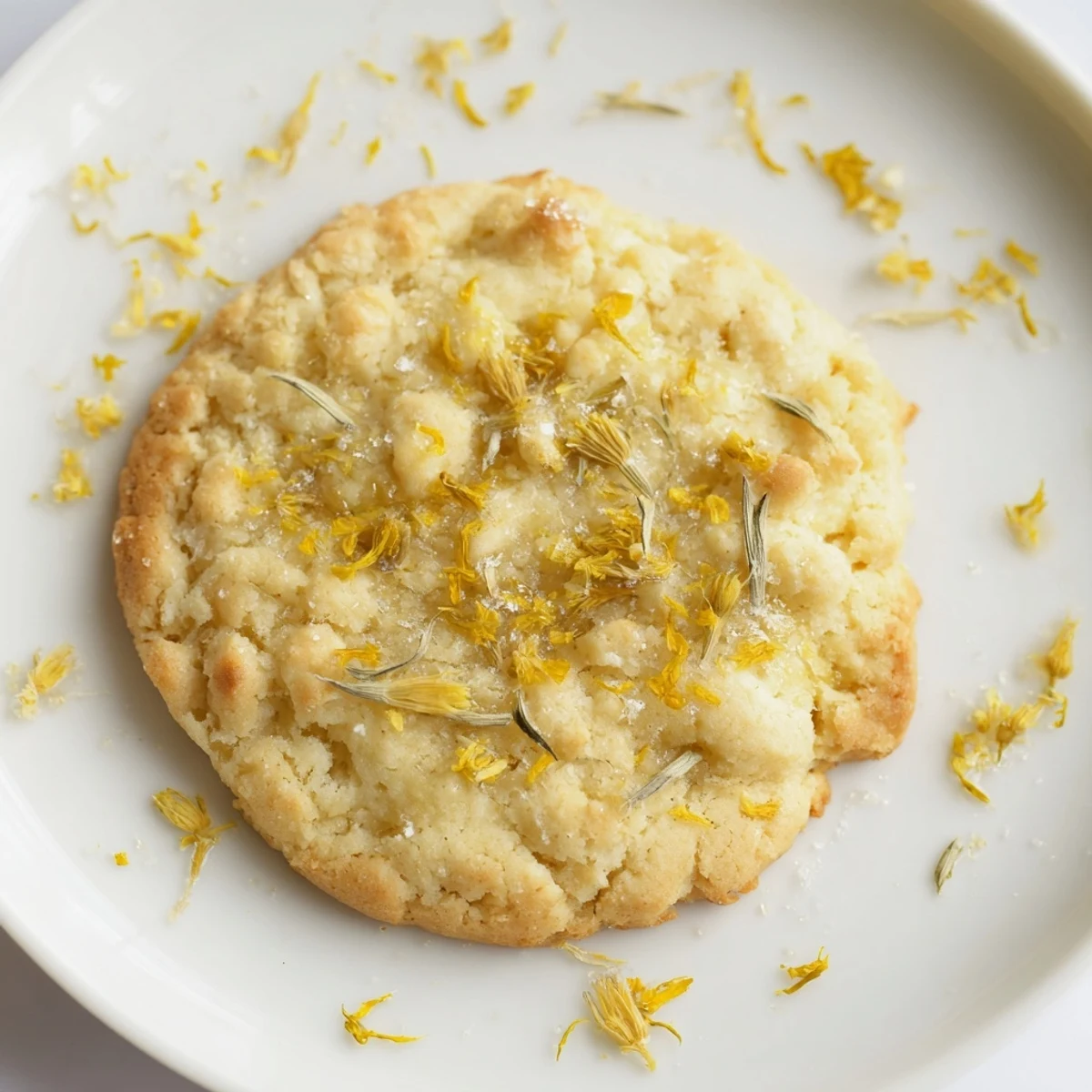 Magical Dandelion Cookies cooling on a wire rack, lemon zest flecks  