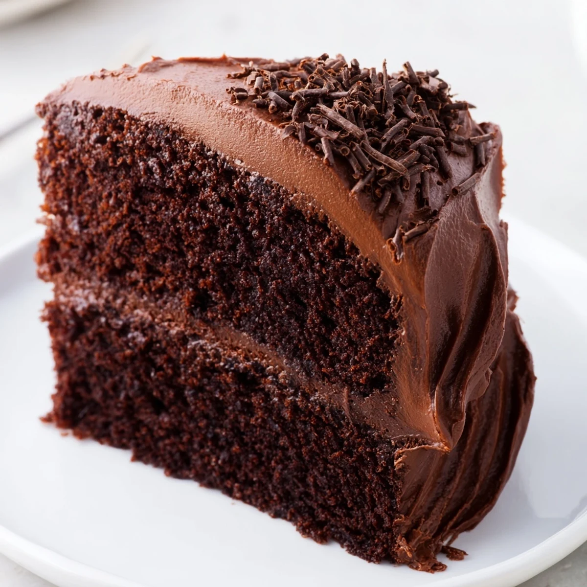 Homemade Chocolate Cake Recipe on wire rack, frosting being spread with spatula