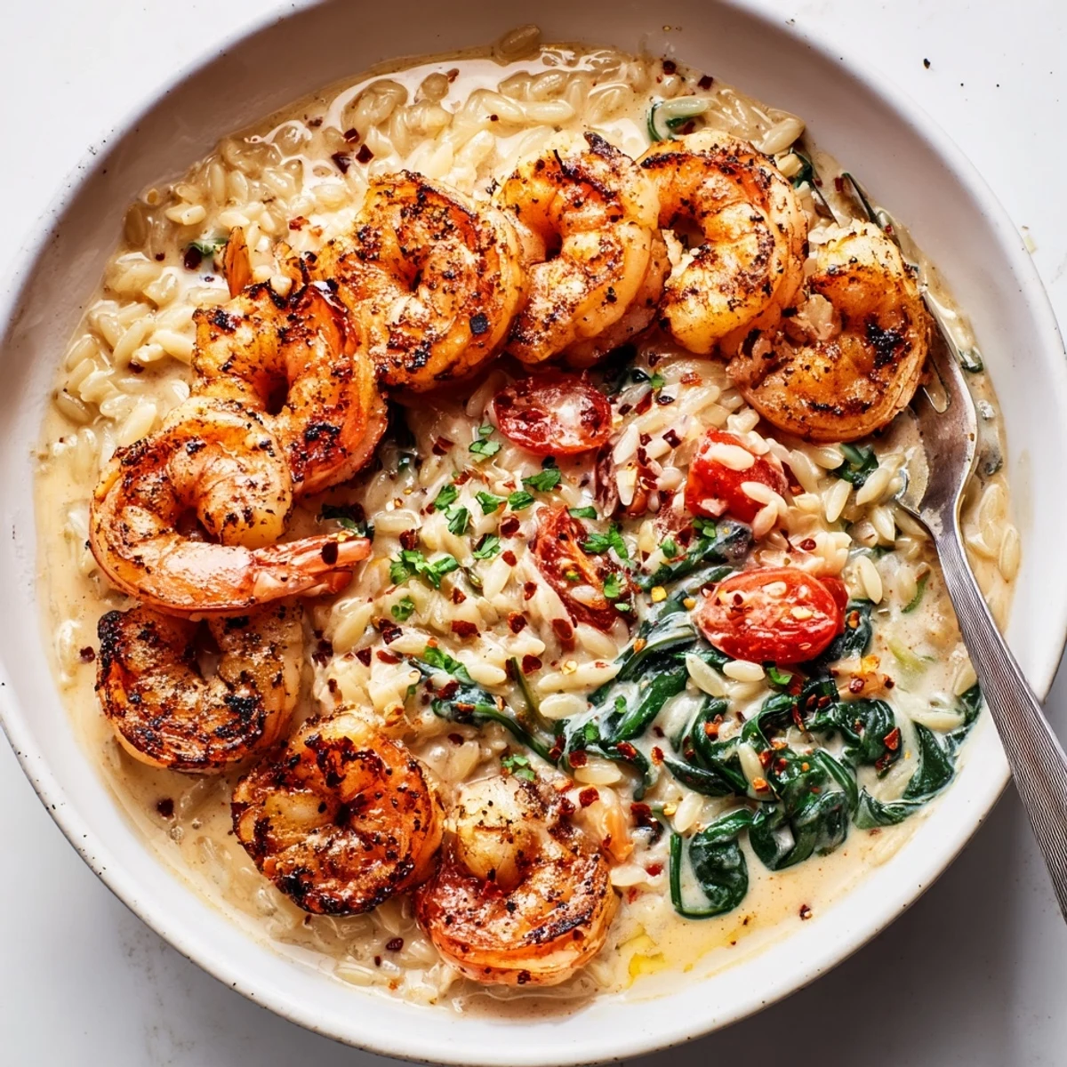 Weeknight Creamy Shrimp Orzo Recipe served hot with crusty bread