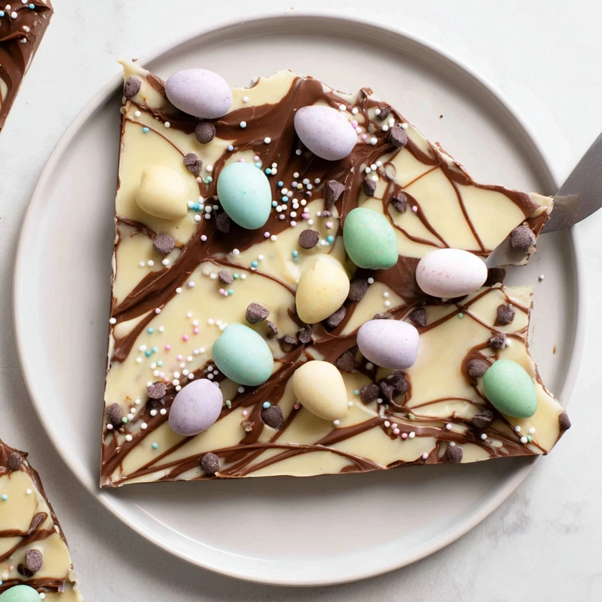 Robin Egg Easter Bark: creamy white chocolate topped with crunchy robin eggs.  
