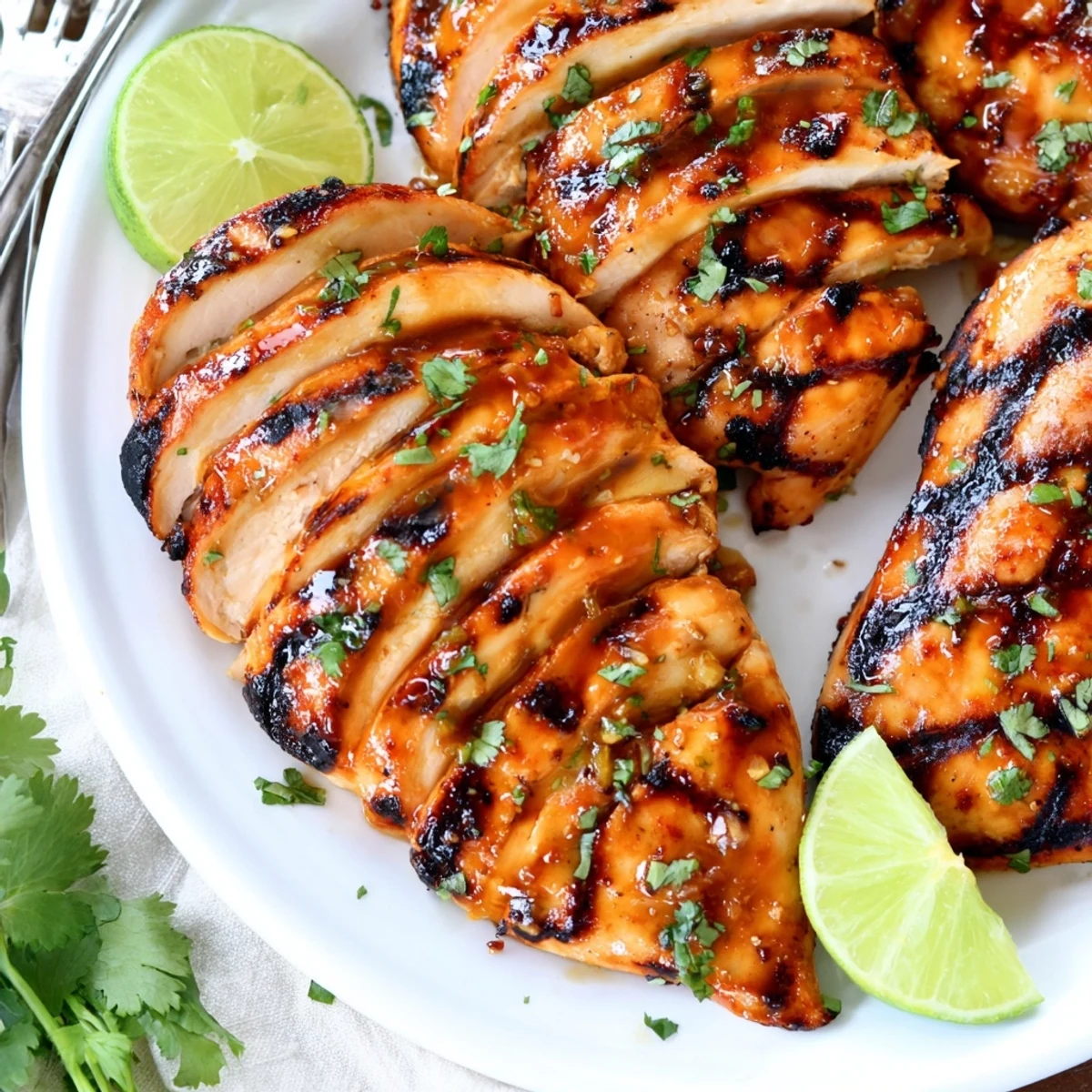 Sliced Key West Grilled Chicken with Tropical Citrus Marinade over coconut rice.