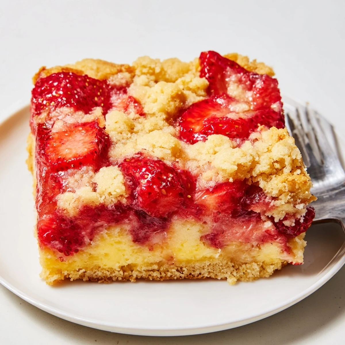 Crowd-pleasing Strawberry Cheesecake Dump Cake topped with melted butter and whipped cream