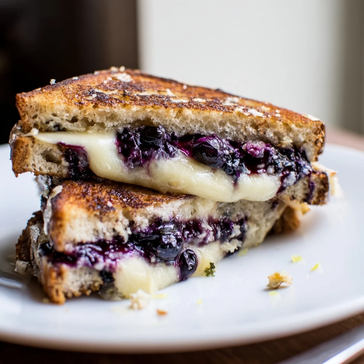 Crispy Blueberry Grilled Cheese with golden crust and melting cheddar inside  