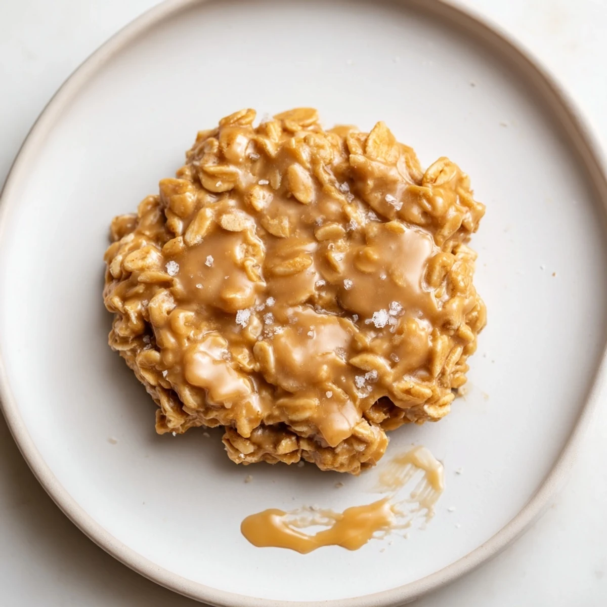 Freshly scooped Peanut Butter No Bake Cookies with oats, soft and gooey