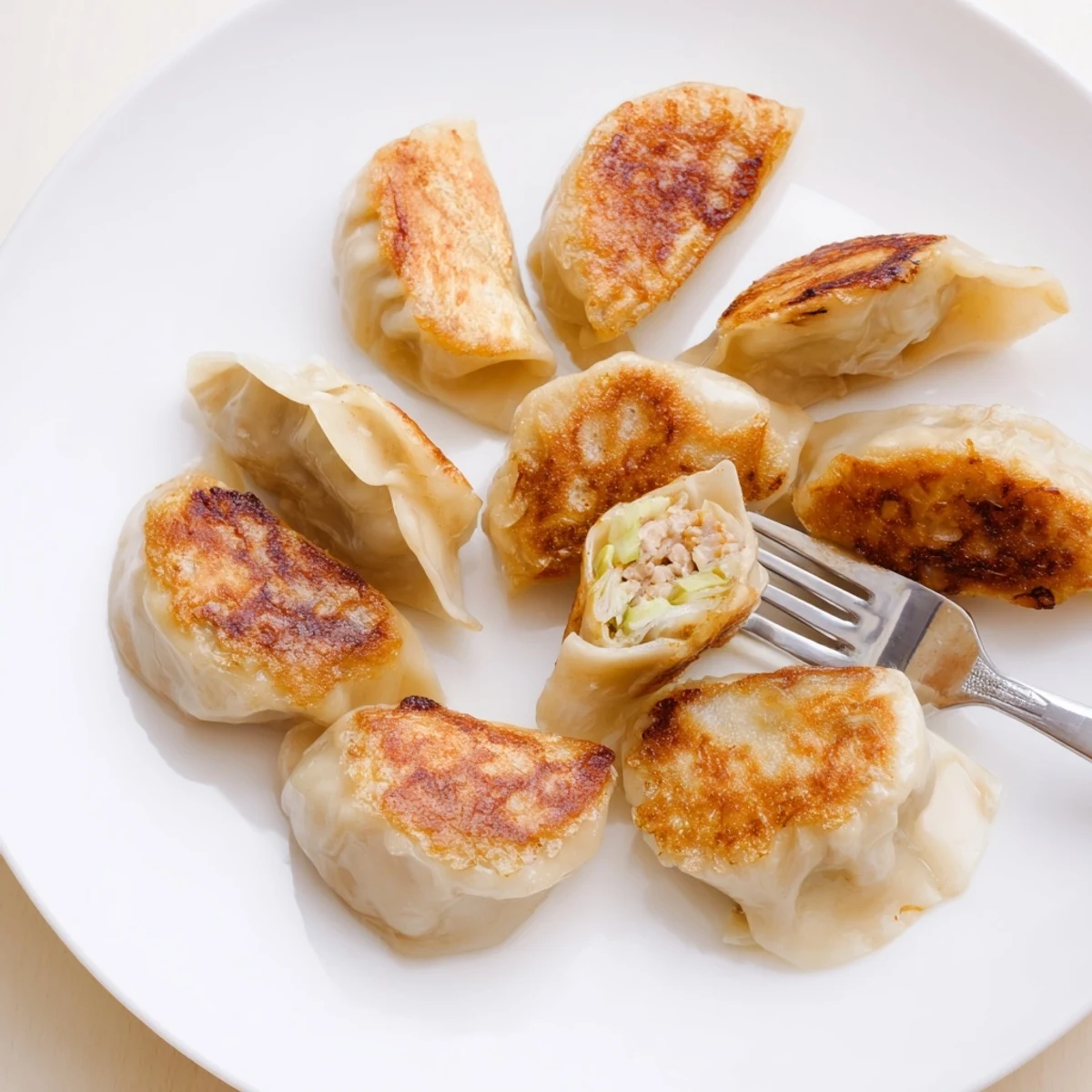 Savory Beef Mandu With Sweet Gochujang Glaze plated with sesame seeds and kimchi