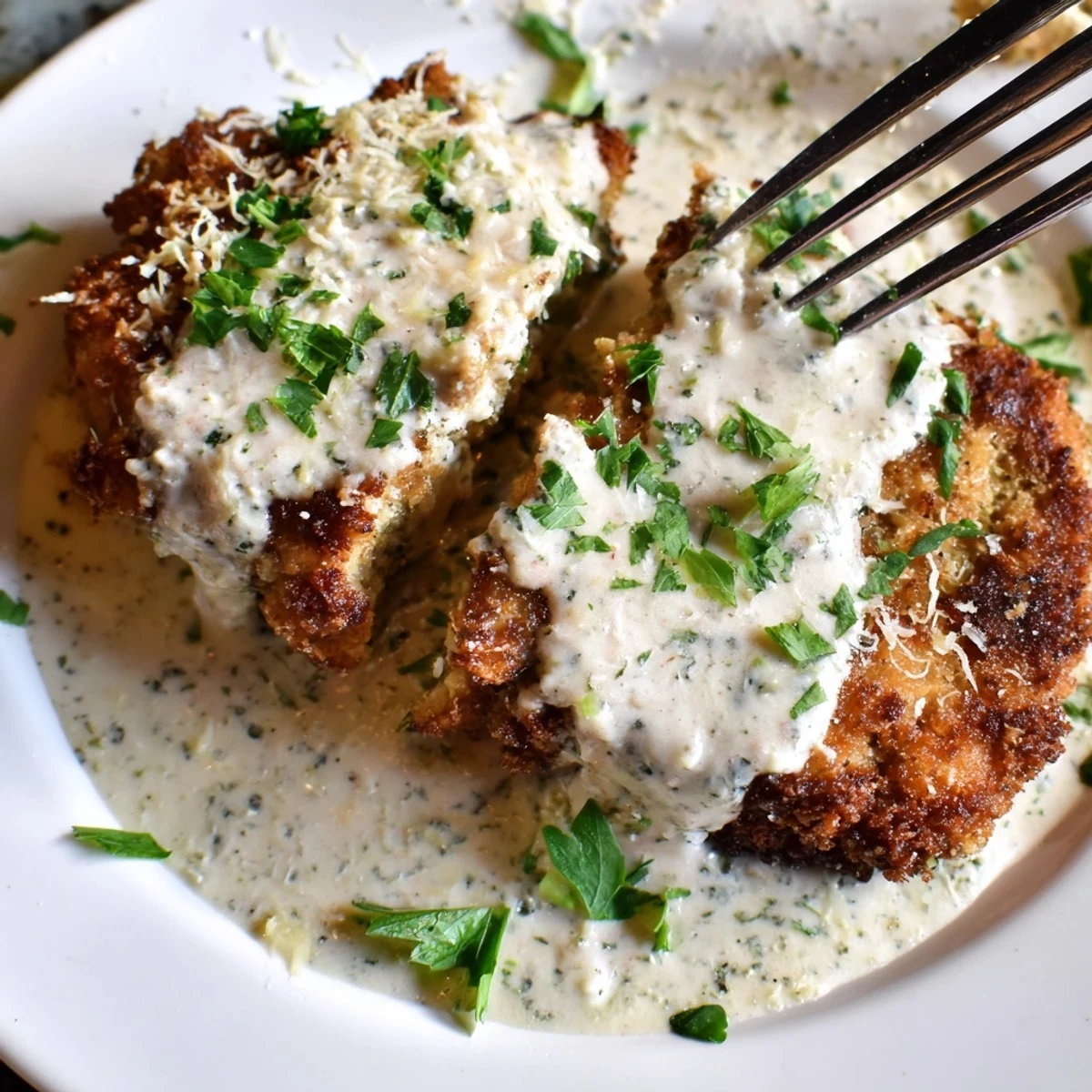 Longhorn Steakhouse Parmesan Chicken: golden breading, melted cheese, creamy ranch drizzle