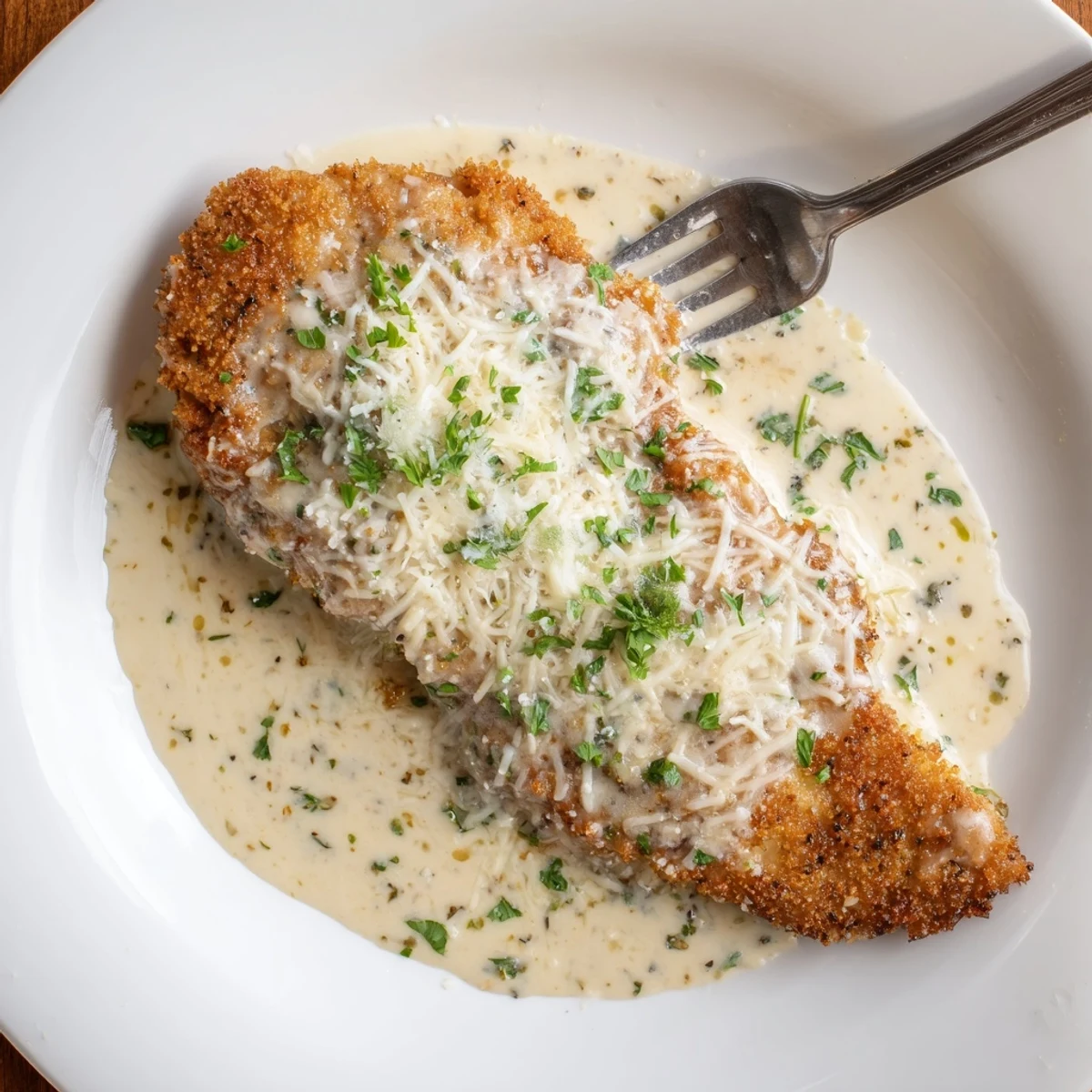 Crispy Longhorn Steakhouse Parmesan Chicken resting on mashed potatoes, parsley garnish