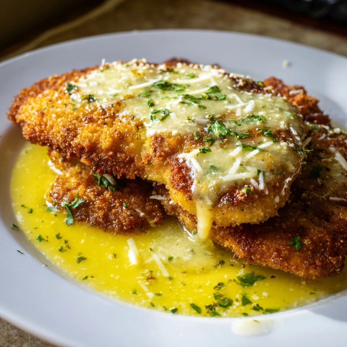 Golden crispy Lemon Chicken Romano with zesty lemon and savory Romano cheese topping