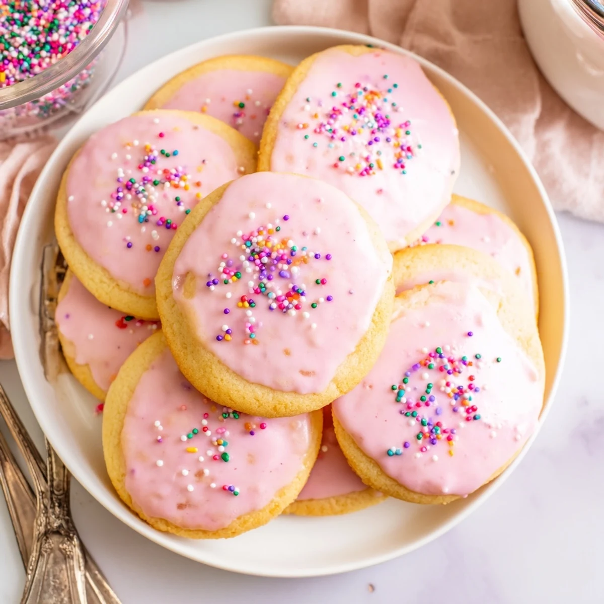 Freshly baked Strawberry Pop Tart Cookies with buttery edges, bright red jam filling, and sweet white glaze topping