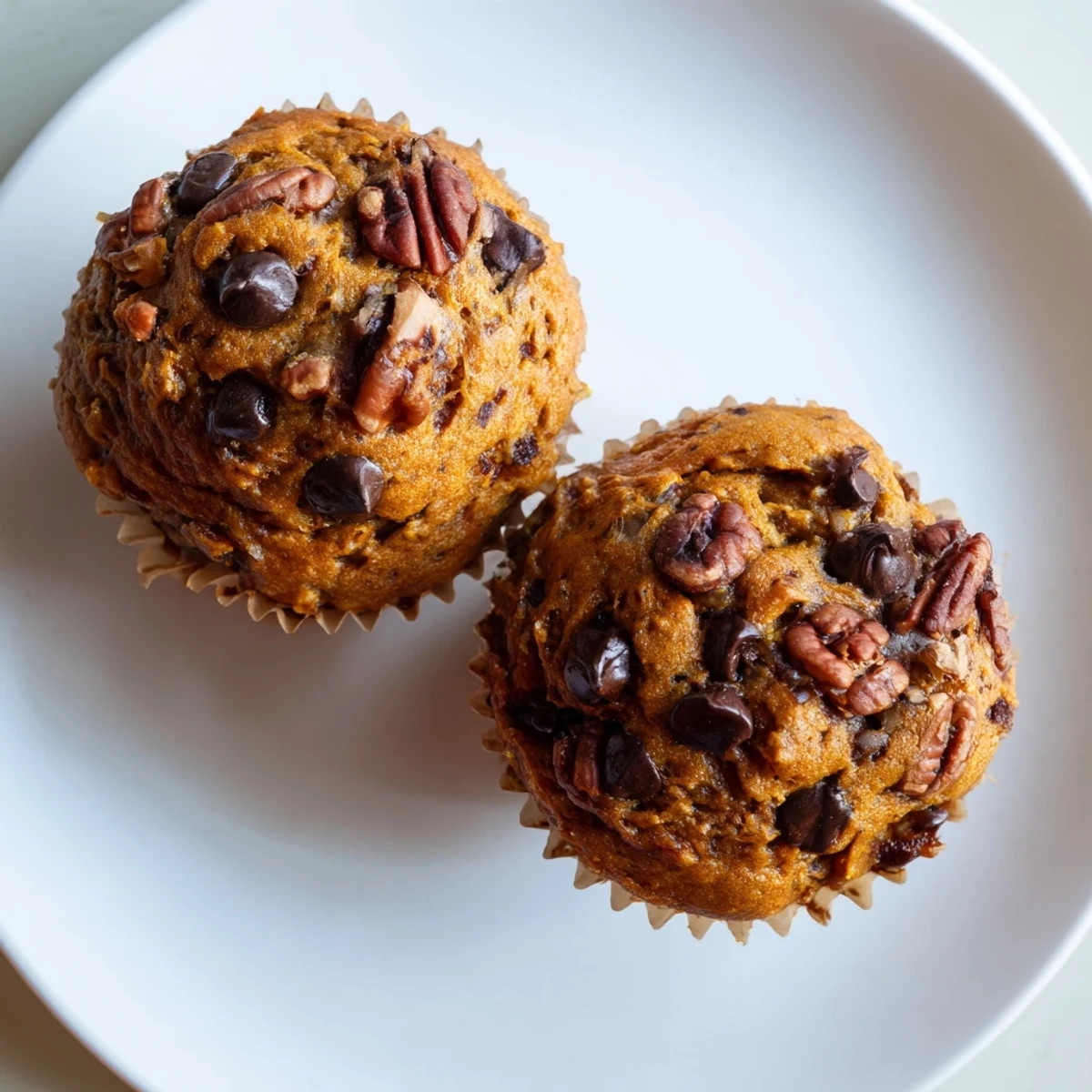 Freshly baked butternut squash banana muffins with chocolate chips, ready for breakfast