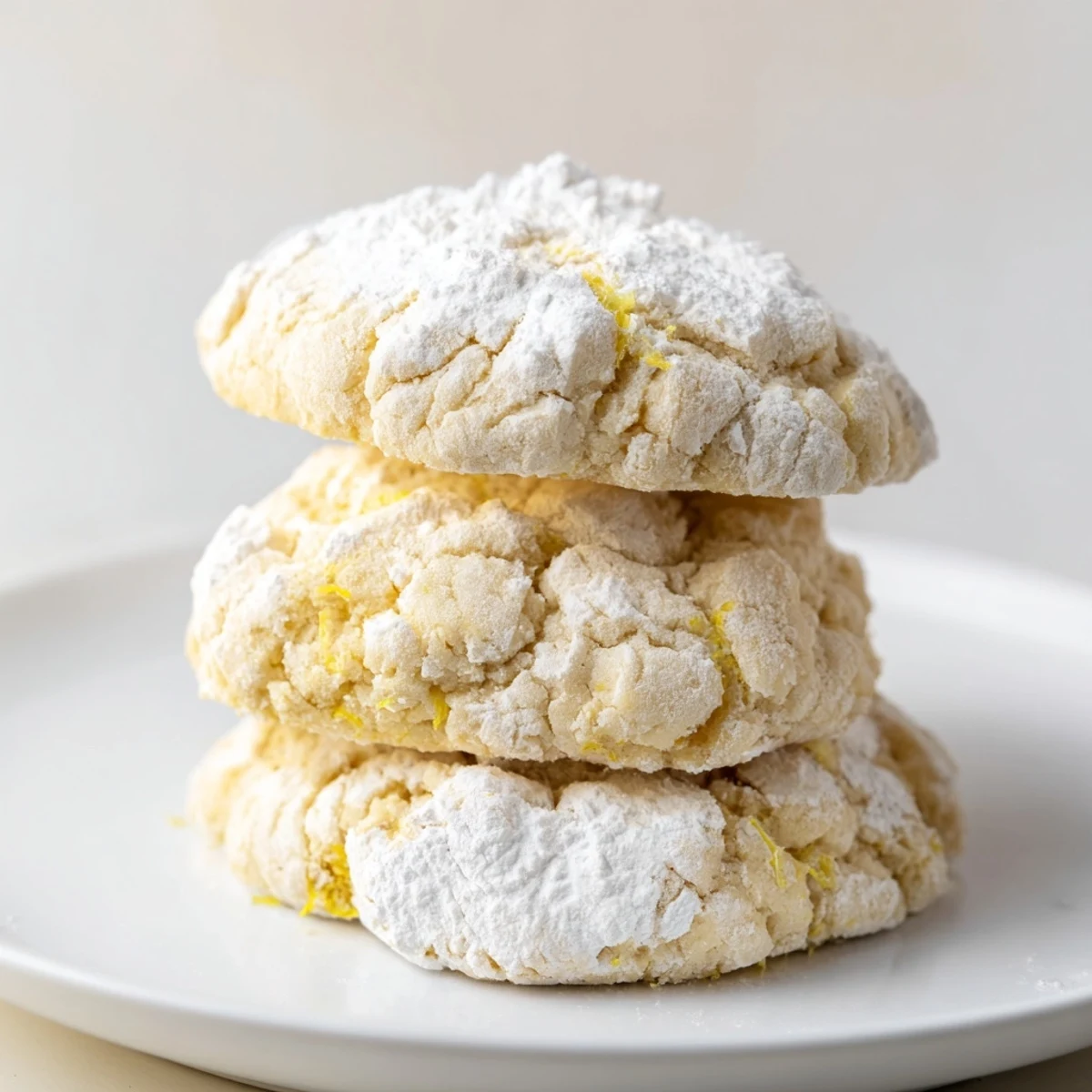 Close-up of soft lemon cookie showing chewy texture and bright yellow citrus zest specks