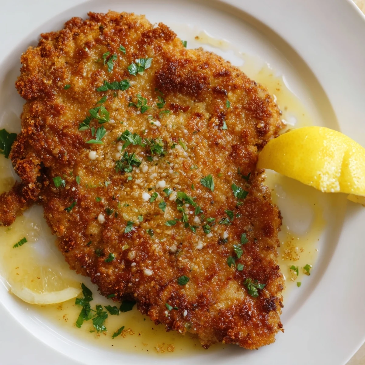 Lemon Chicken Romano with golden cheese crust and glistening lemon-butter sauce