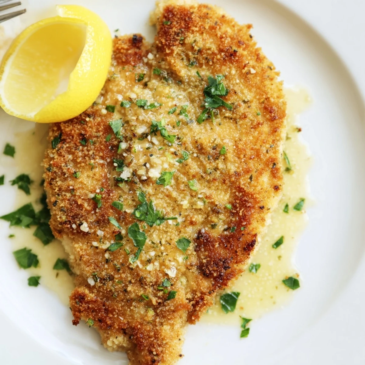 Crispy breaded Lemon Chicken Romano, zesty lemon aroma and buttered pan juices