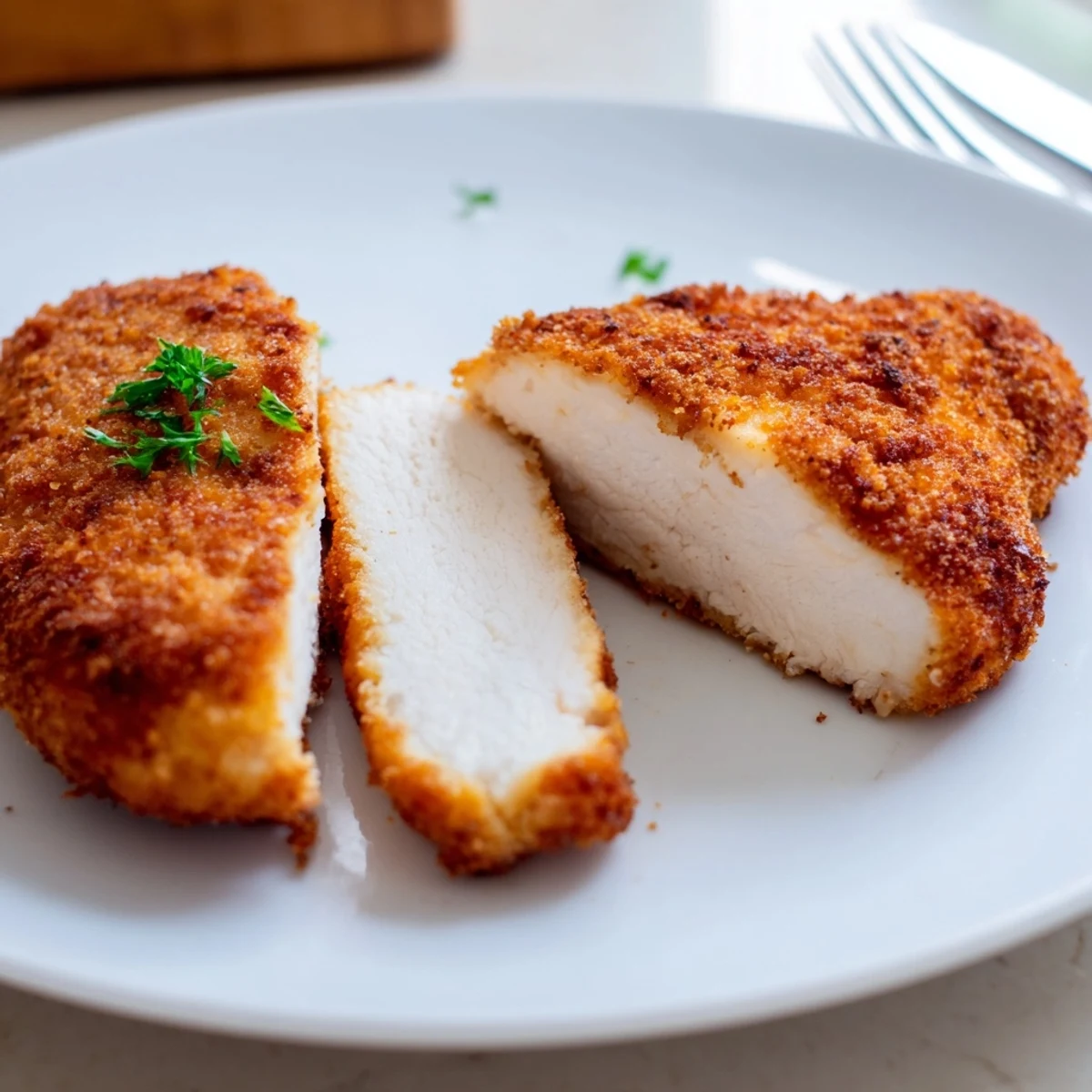 Buttermilk-brined Fried Chicken Breast resting on paper towels, steaming and crunchy.