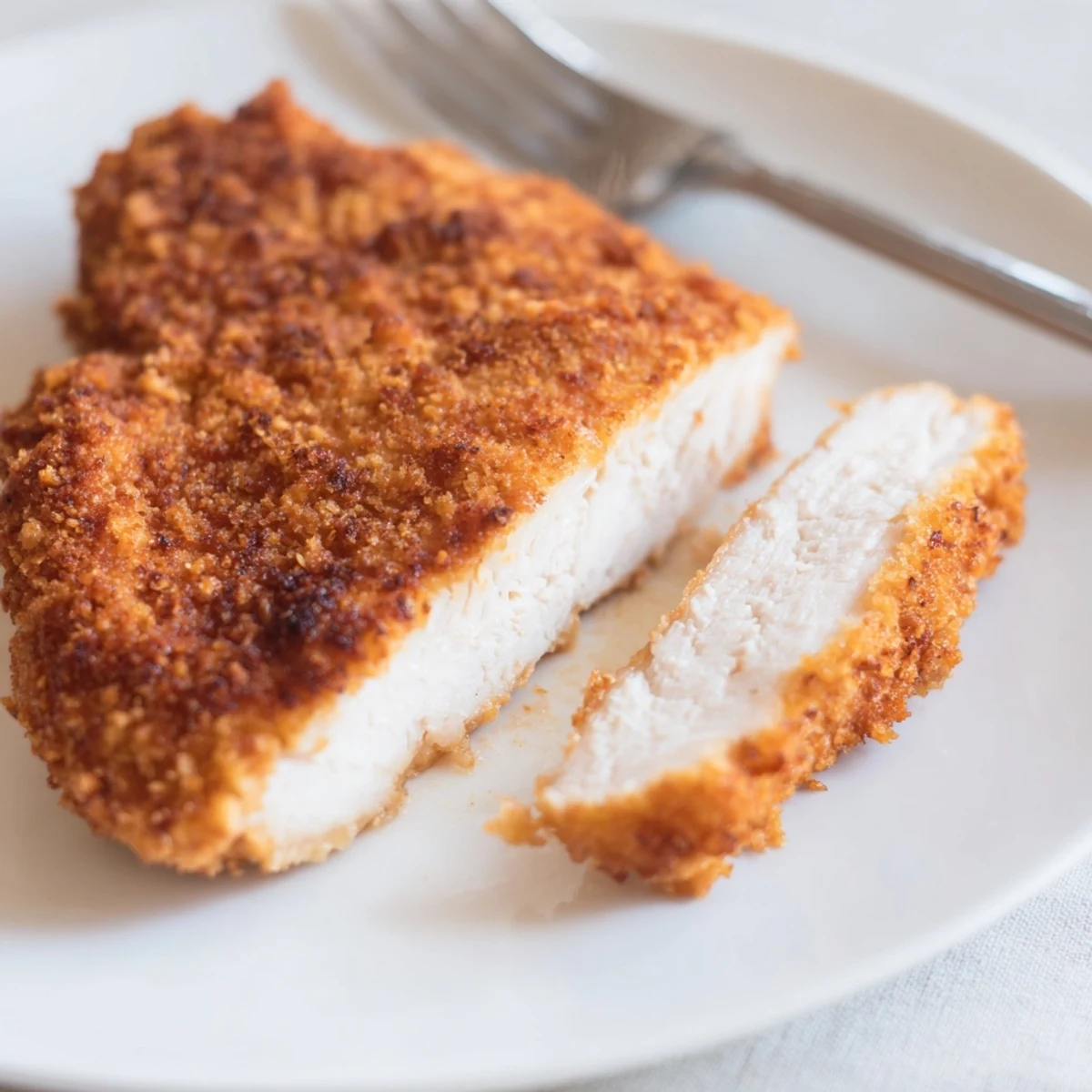 Crispy, golden Fried Chicken Breast perched on toasted sandwich roll with coleslaw.
