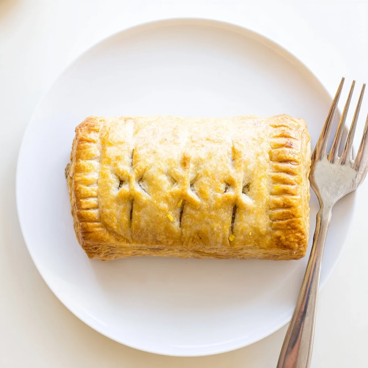 Golden steak and cheese roll with flaky puff pastry and melted cheddar filling
