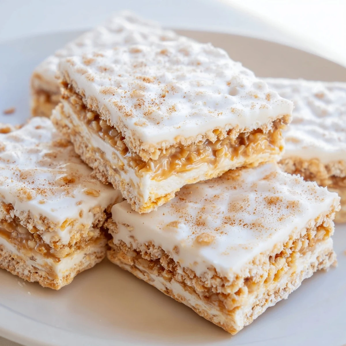 Creamy cinnamon sugar white chocolate coating on Churro Saltine White Toffee squares