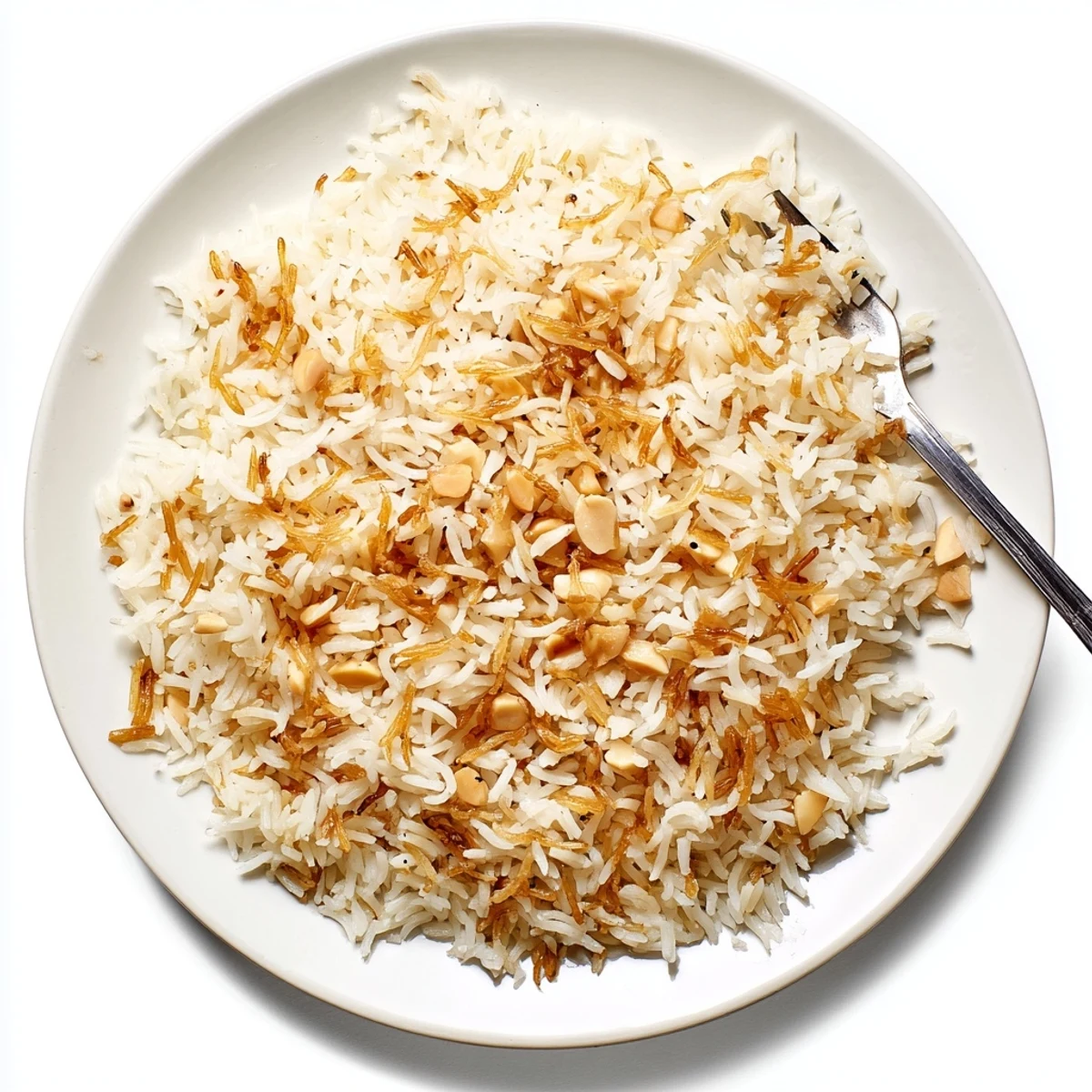 Fluffy Lebanese Rice with golden toasted vermicelli noodles in a rustic bowl