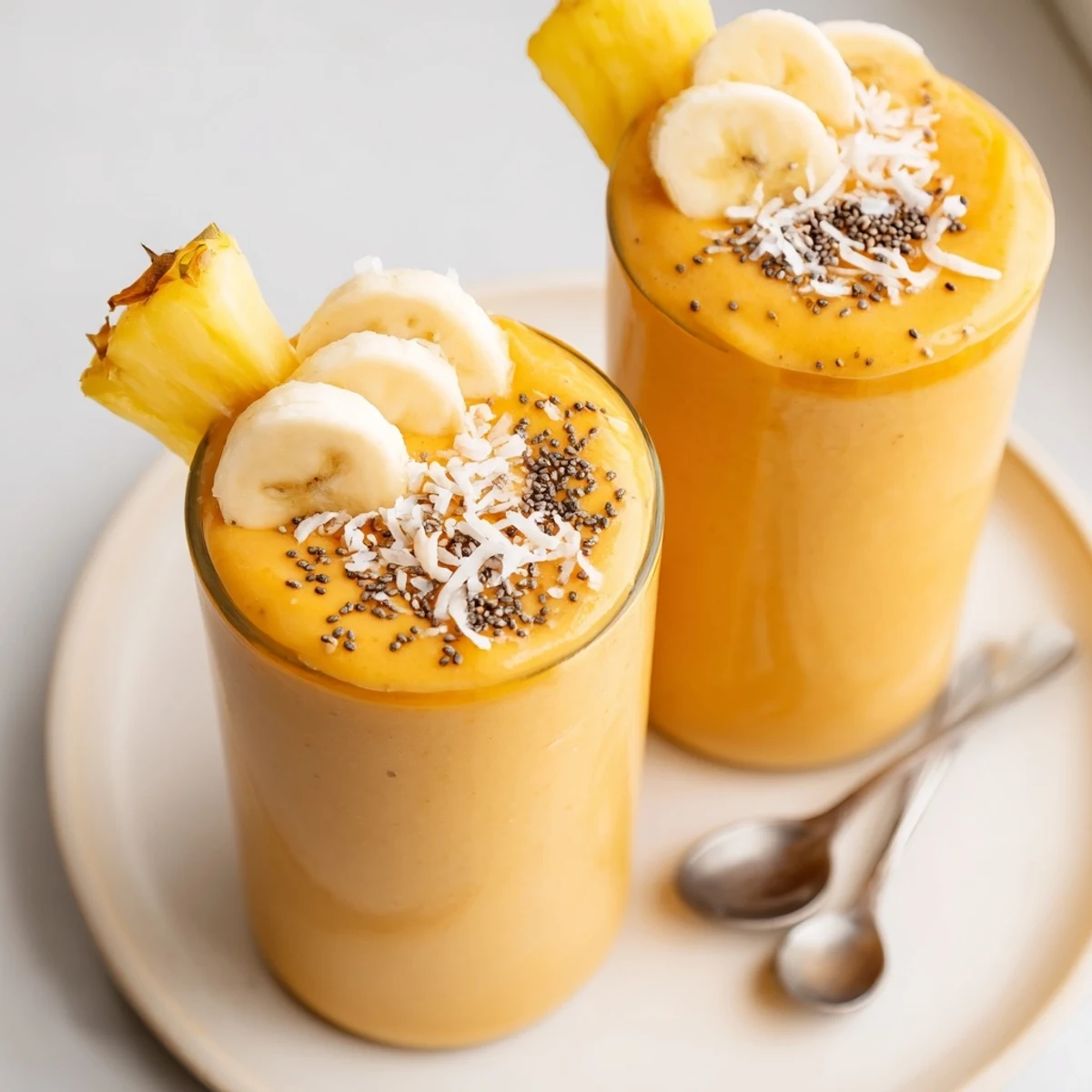 Early-morning Tropical Sunrise Protein Smoothie Recipe, velvety coconut-orange flavor fuels busy mornings