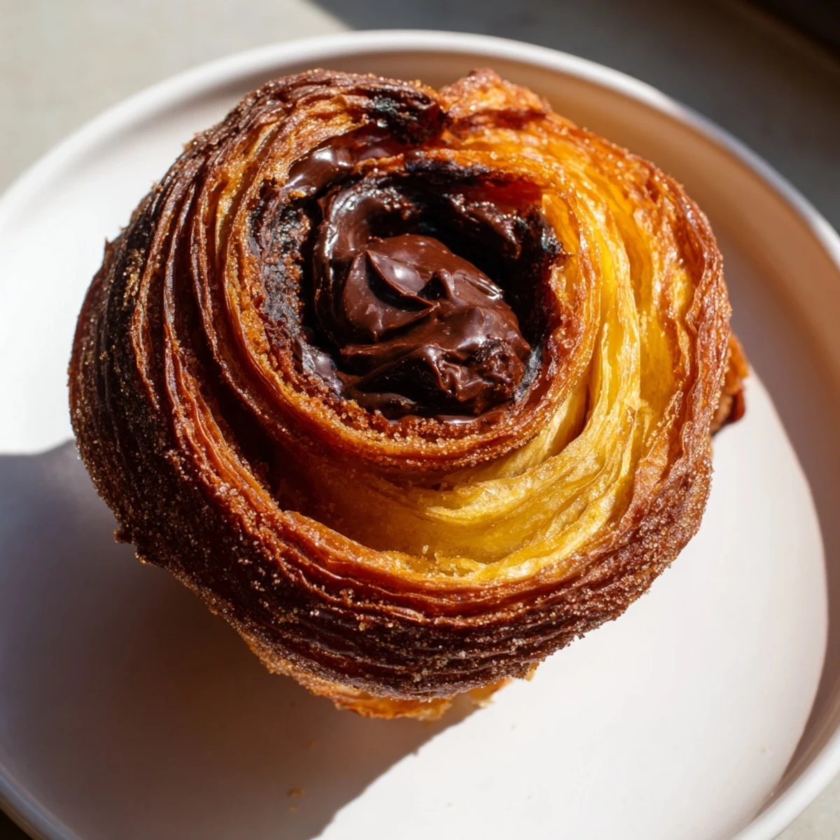 Golden cruffins with flaky croissant layers freshly baked in a muffin tin