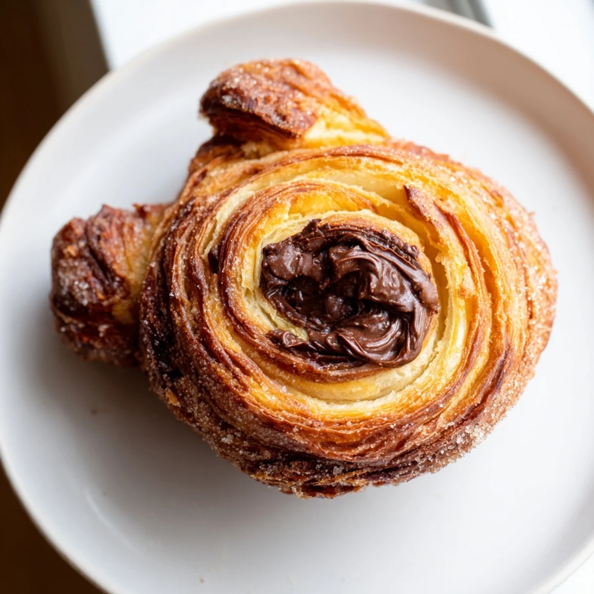 Flaky buttery cruffins spiraling out of a tin revealing jam-filled layers
