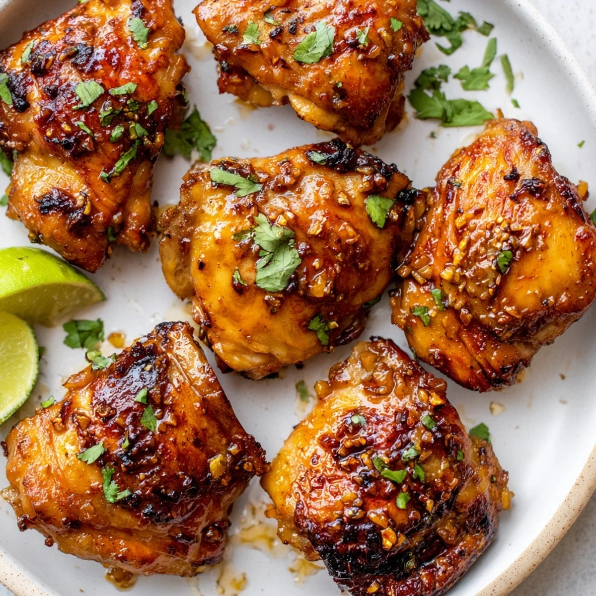 Cuban Mojo Chicken Thighs roasted golden brown and served alongside fluffy white rice
