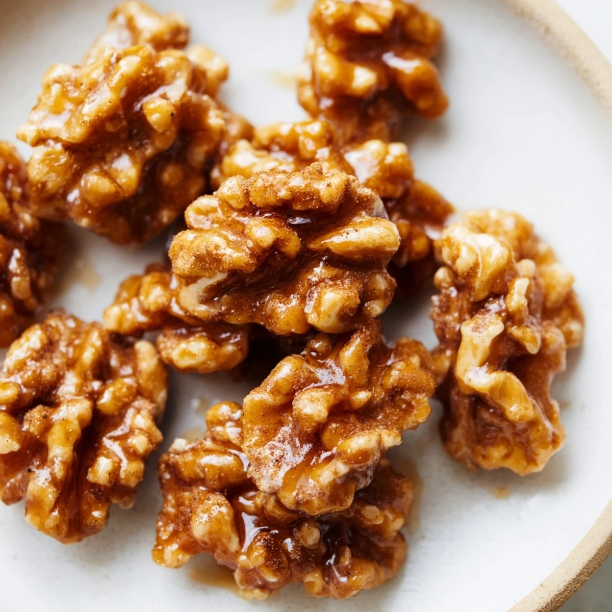Warm maple cinnamon walnuts fresh from the oven coated in spiced syrup