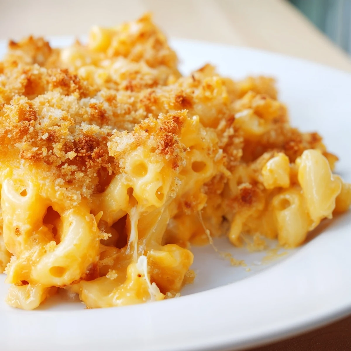 Baked macaroni cheese bubbling with melted cheddar and Gruyère in a cast iron skillet