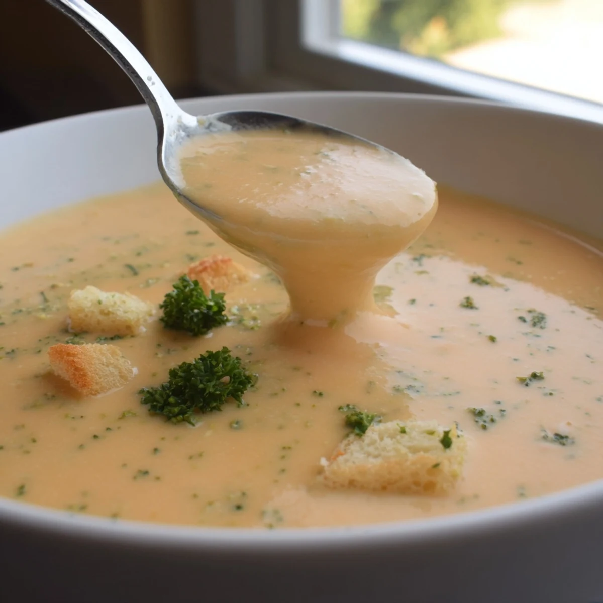 Silky creamy vegetable soup loaded with tender carrots, broccoli, and vibrant garden vegetables
