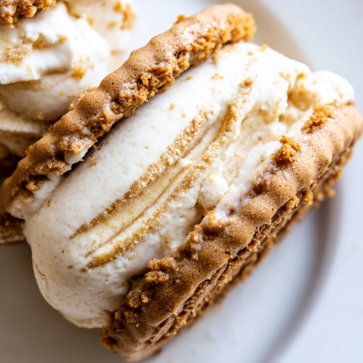 Homemade Biscoff ice cream sandwiches drizzled with melted Lotus caramel spread