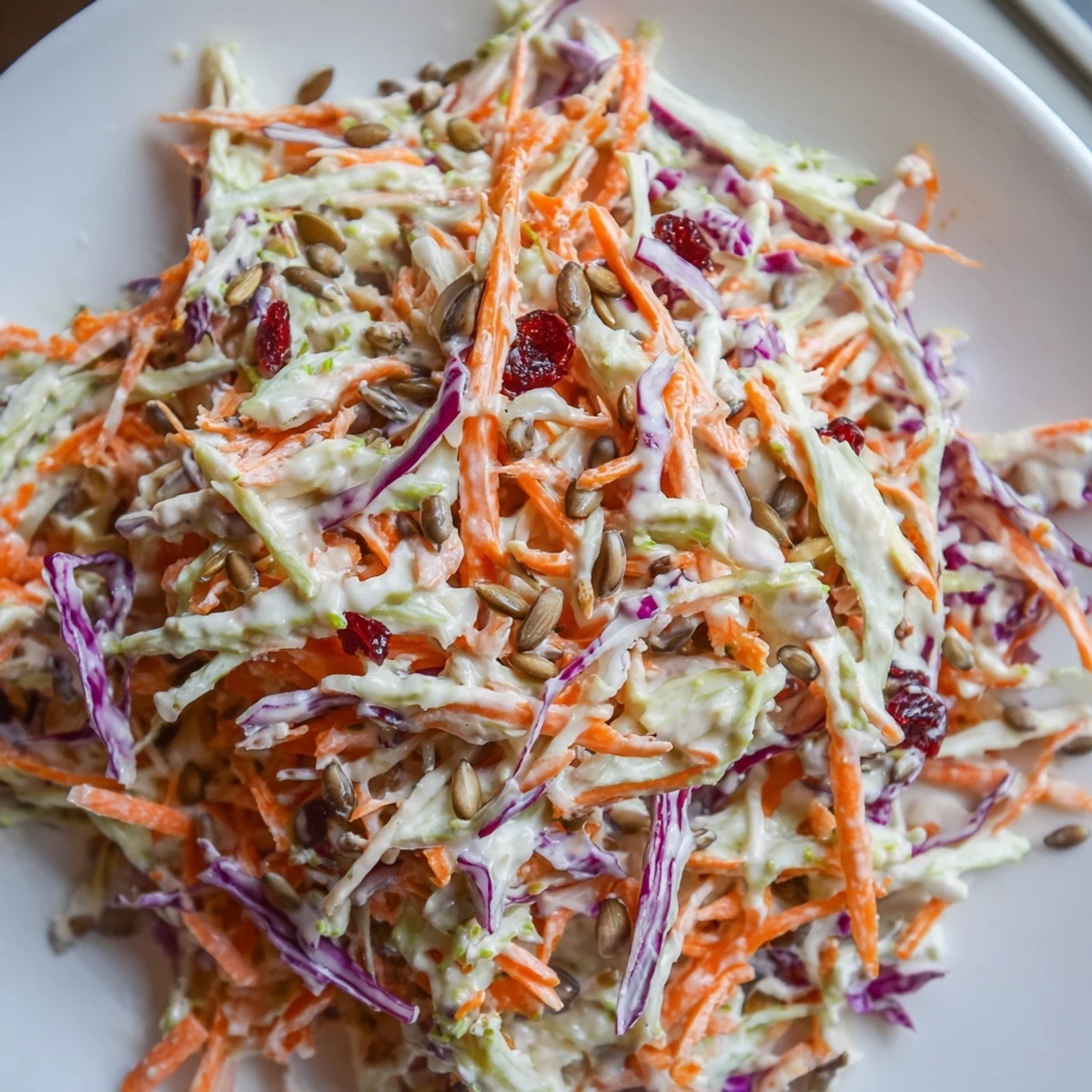 Creamy Broccoli Slaw with shredded carrots and tangy dressing on a picnic table
