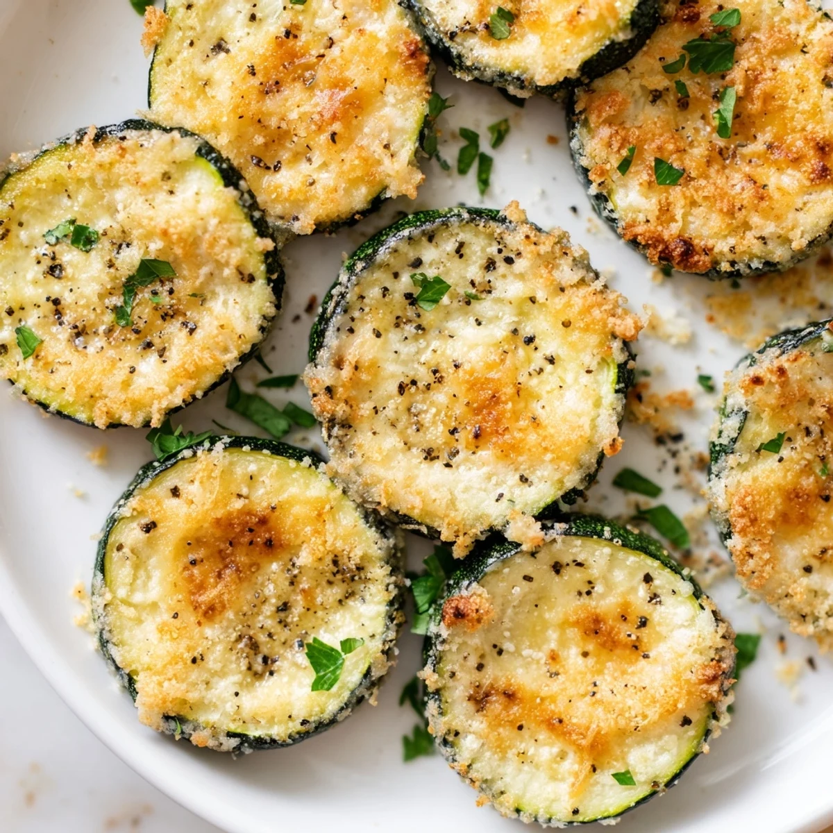 Golden Parmesan crusted lemon pepper zucchini slices fresh from the oven
