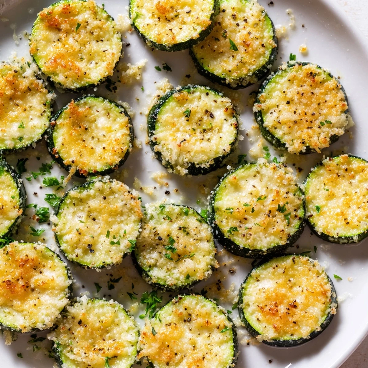 Sizzling lemon pepper and Parmesan zucchini arranged on a parchment lined baking sheet