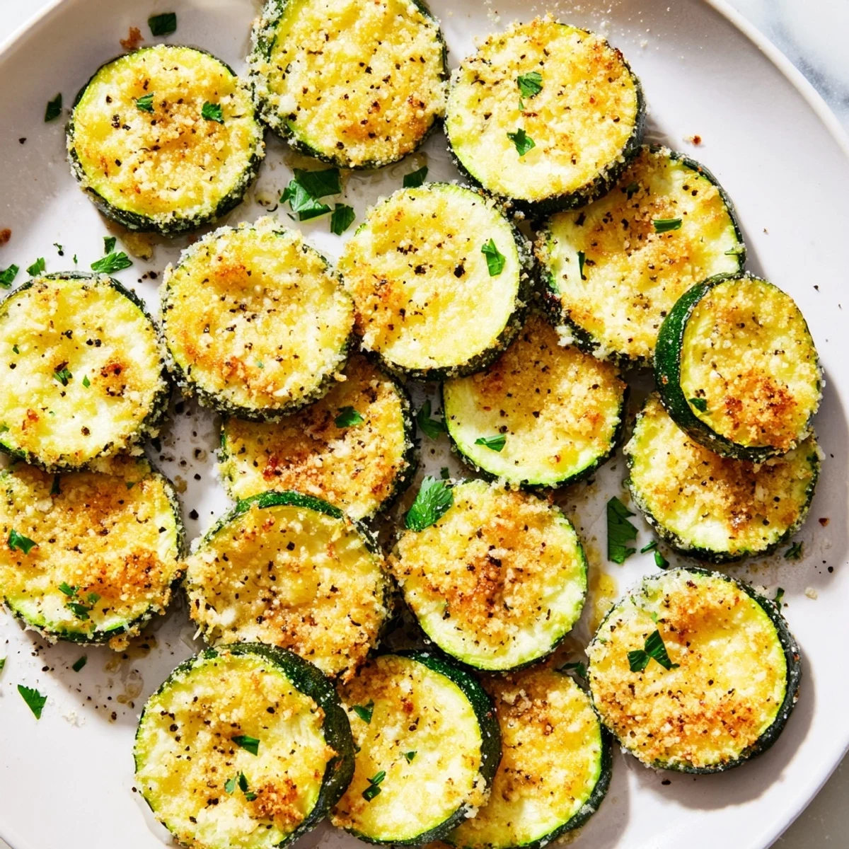 Tender zucchini rounds topped with melted Parmesan and bright lemon zest