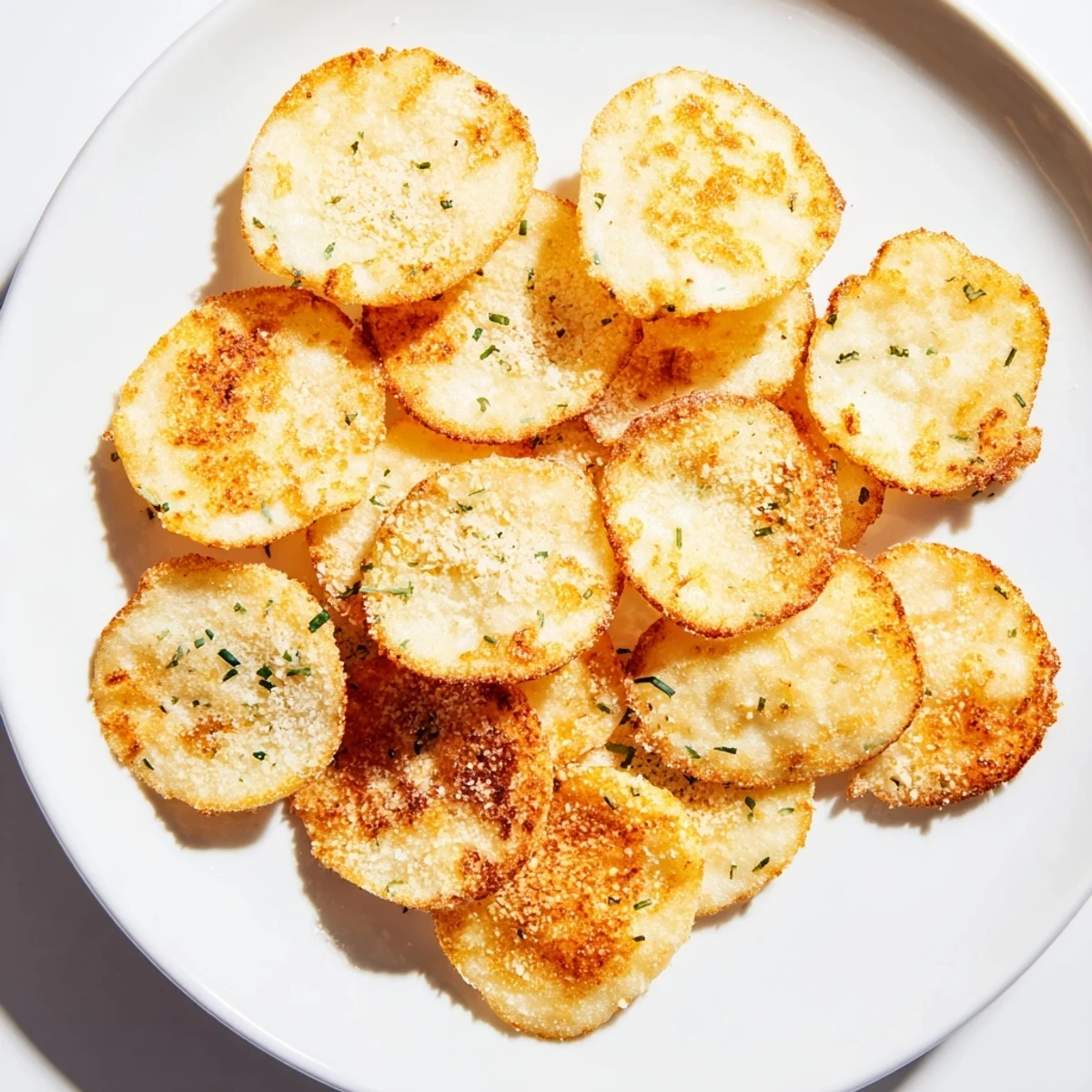 Crunchy baked cottage cheese chips seasoned with garlic and smoked paprika on parchment