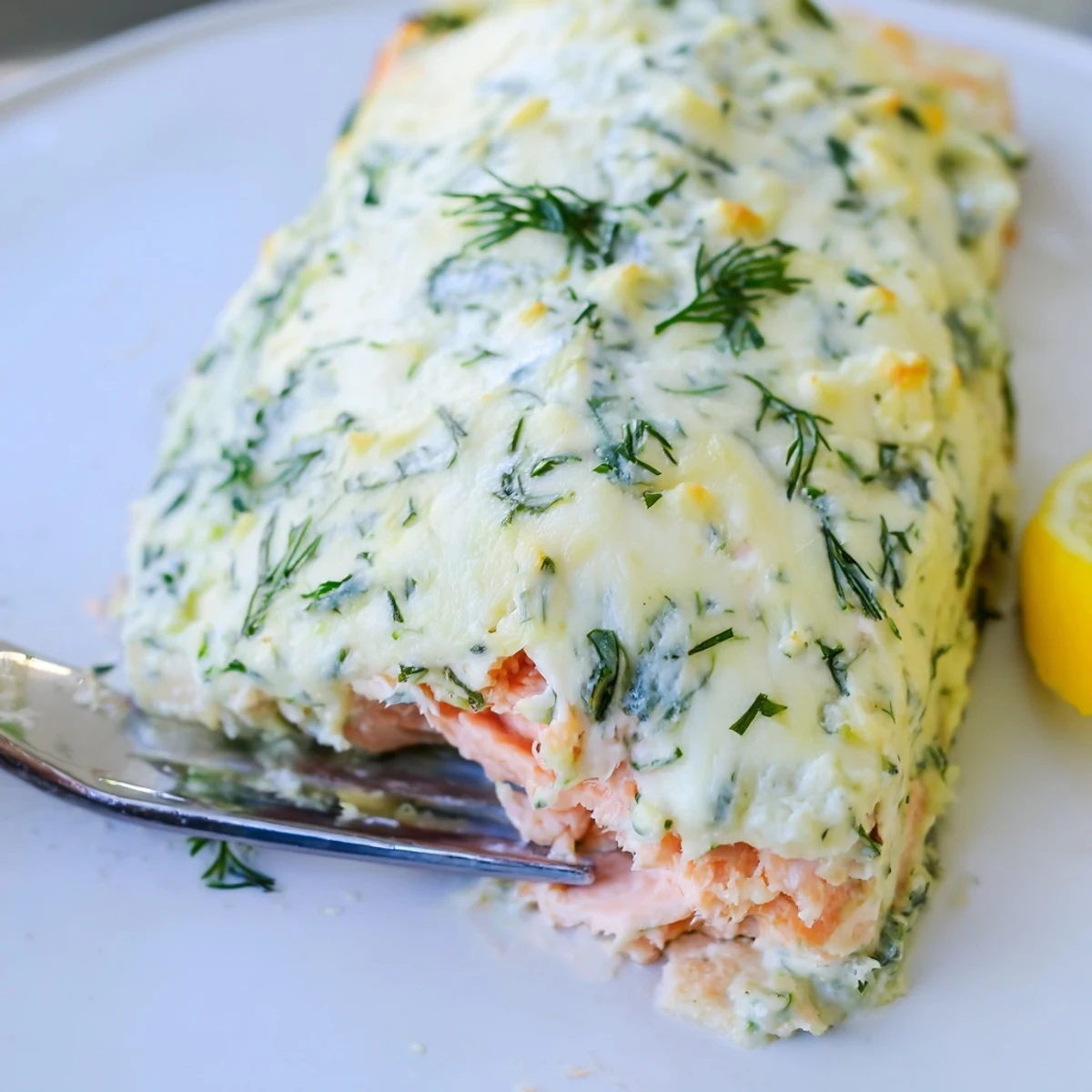 Baked Boursin salmon with golden herb-crusted cheese on flaky pink fillets