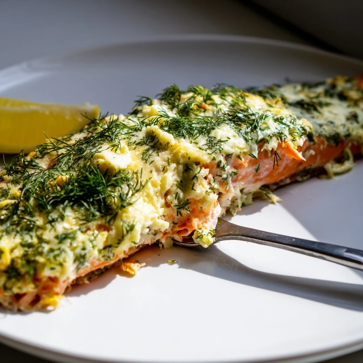 Tender baked Boursin salmon glistening with melted garlic herb cheese topping