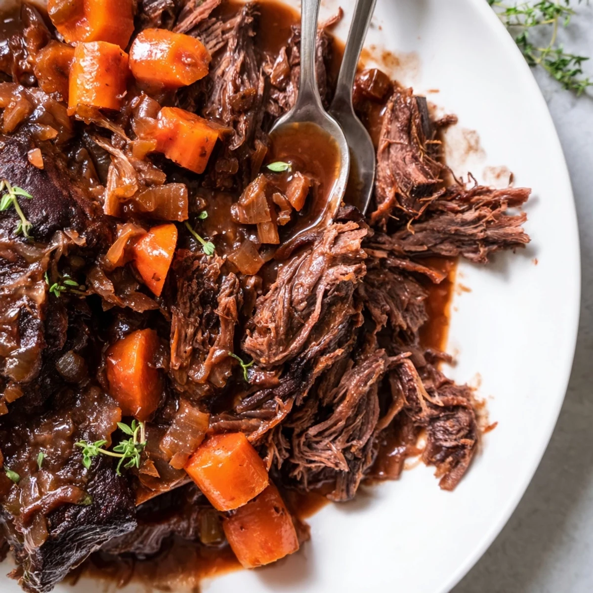 Fall-off-the-bone oven braised beef short ribs glistening with rich red wine sauce on a rustic platter.
