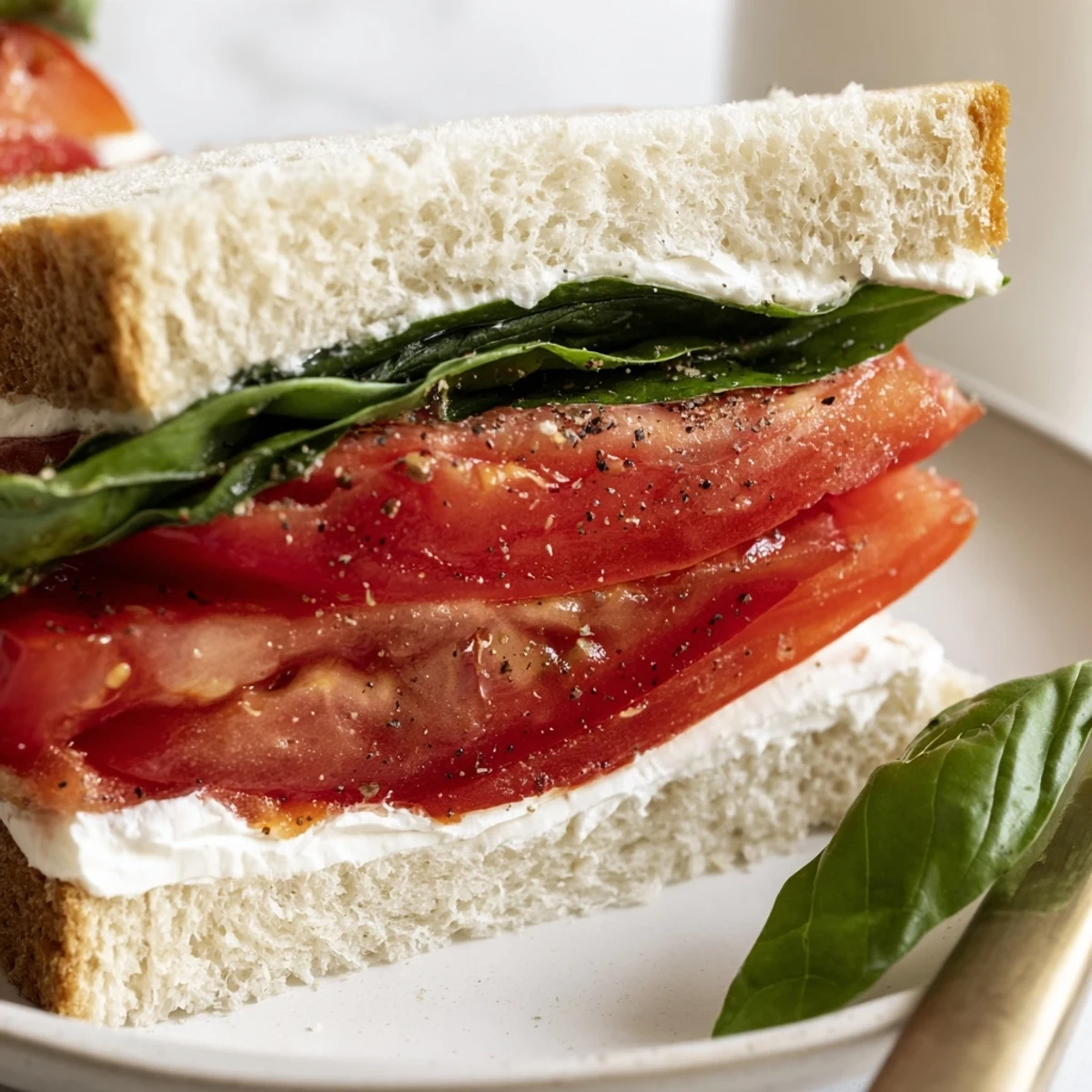 Juicy ripe tomato sandwich with creamy mayo on soft fresh bread
