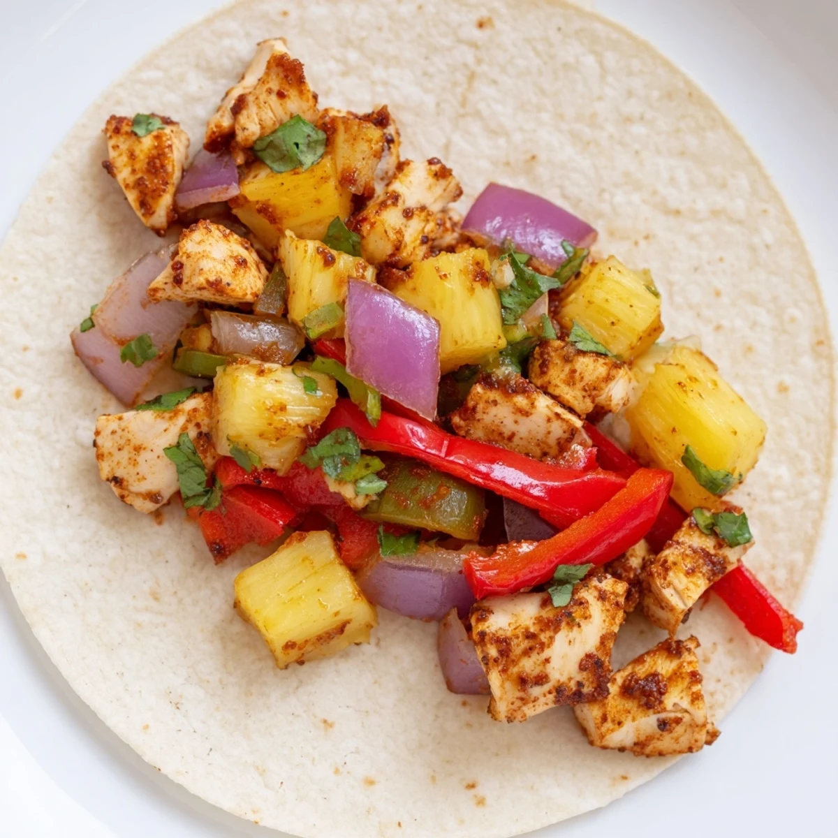Spicy chicken and caramelized pineapple filling warm corn tortillas for a vibrant dinner  