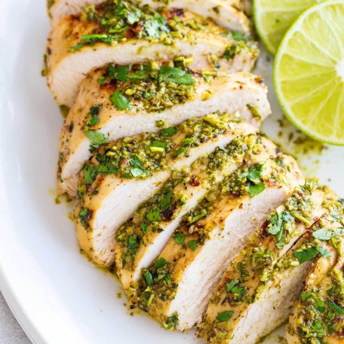 Pan-seared Cilantro Lime Chicken resting on a plate with zesty lime juice