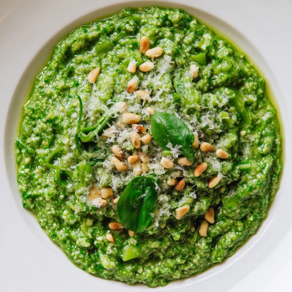 Aromatic garlic scape pesto blended with basil and pine nuts for dipping.