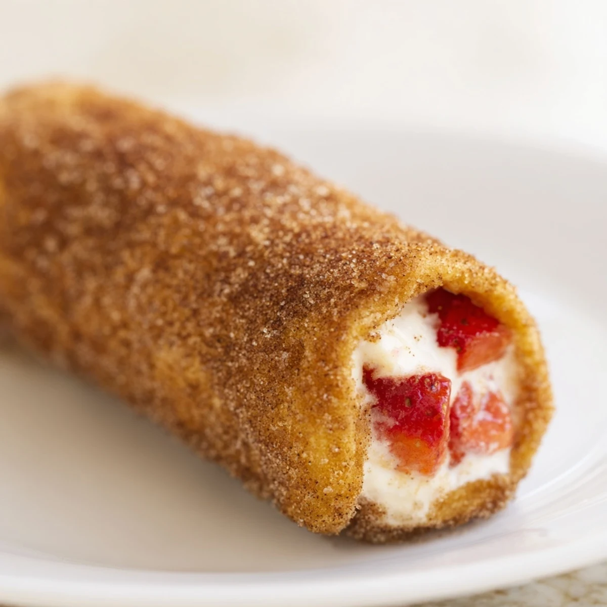 Golden Strawberry Cream Cheese Roll Ups dusted with cinnamon and sugar  