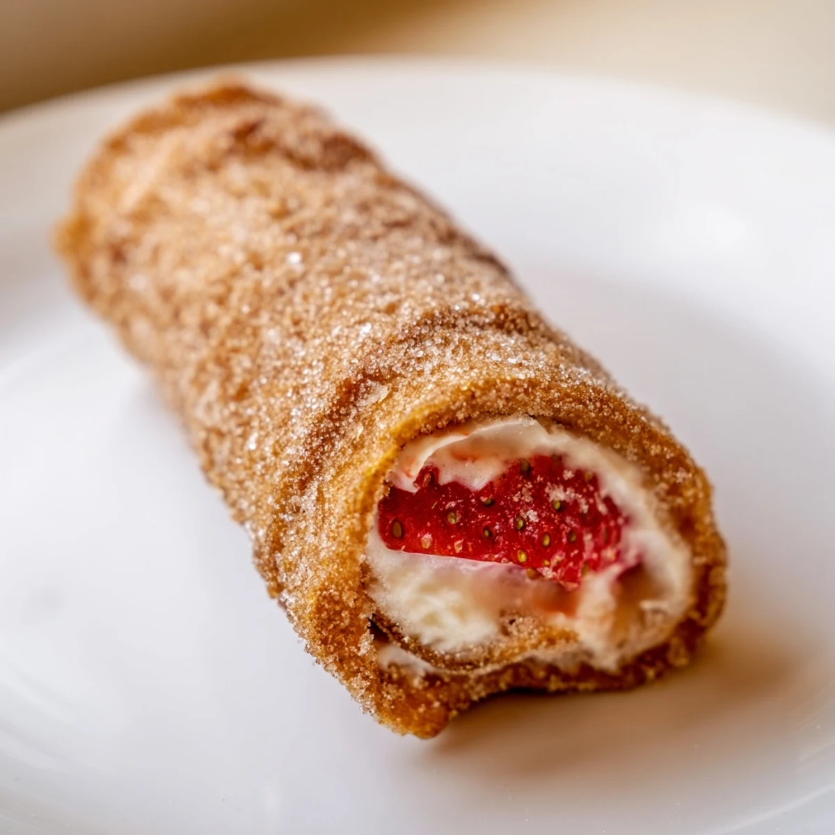 Warm breakfast Strawberry Cream Cheese Roll Ups served with fresh strawberry slices